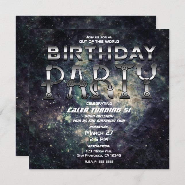 Futuristic Space Rock Cosmic Galaxy Birthday Party Invitation (Front/Back)