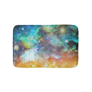 Futuristic space, starry nebula background. bath mat