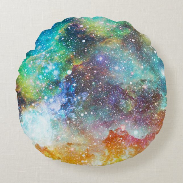 Futuristic space, starry nebula background. round cushion (Front)