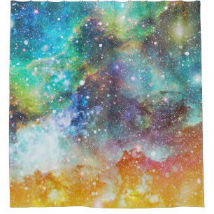 Futuristic space, starry nebula background. shower curtain