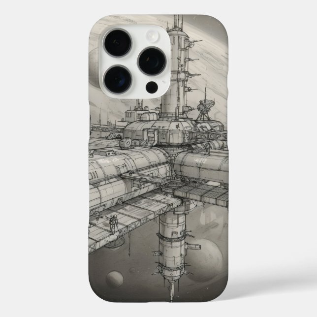 Futuristic space station orbiting a distant planet Case-Mate iPhone case (Back)