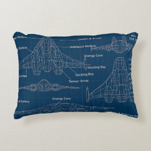 "Futuristic Spacecraft Blueprint Art" Decorative Cushion