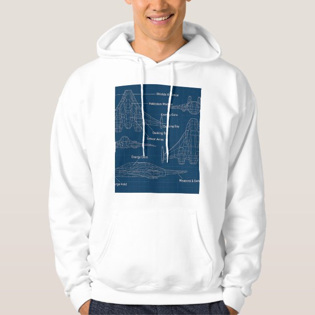 "Futuristic Spacecraft Blueprint Art" Hoodie (Front)