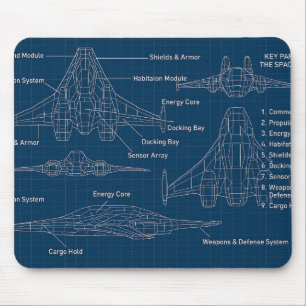 "Futuristic Spacecraft Blueprint Art" Mouse Mat