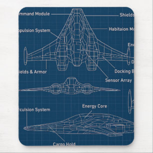 "Futuristic Spacecraft Blueprint Art" Mouse Mat