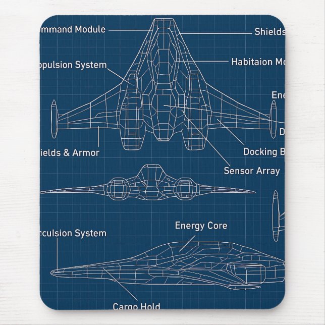 "Futuristic Spacecraft Blueprint Art" Mouse Mat (Front)