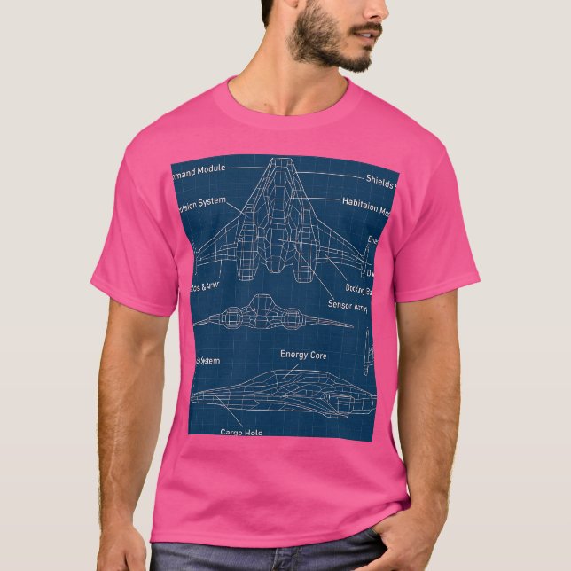 "Futuristic Spacecraft Blueprint Art" T-Shirt (Front)