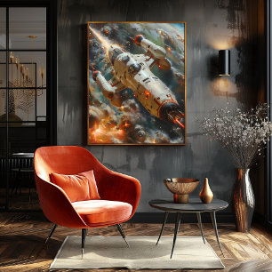Futuristic spacecraft in intergalactic combat poster