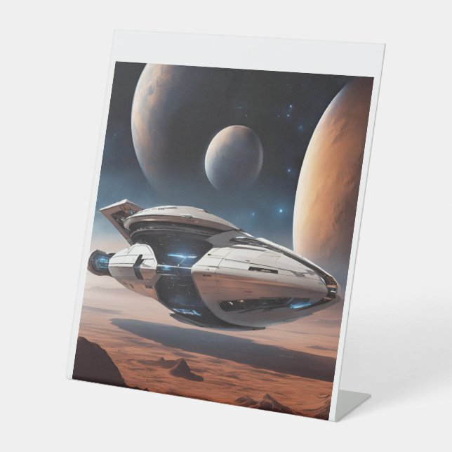 Futuristic Spacecraft -- Sci-Fi Galaxy Adventure! Pedestal Sign (Front)