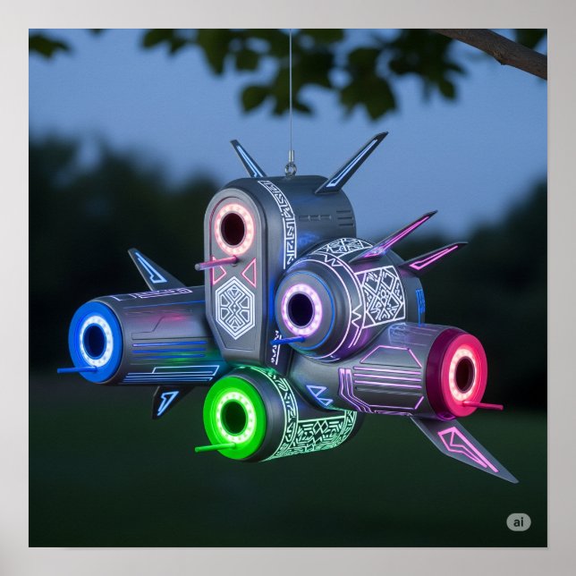 Futuristic Spaceship Birdhouse Poster (Front)