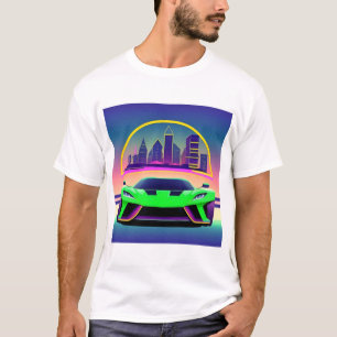 Futuristic Sports Car in Vibrant Cityscape T-Shirt