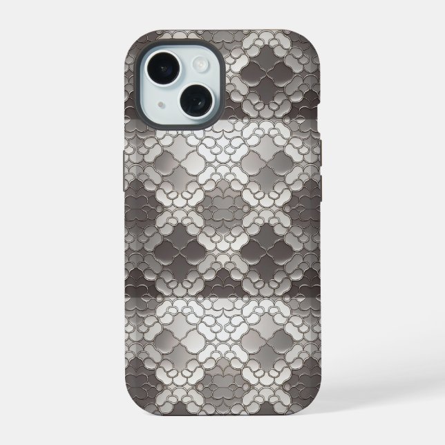 Futuristic Style: Silver Metallic Abstract  iPhone 15 Case (Back)