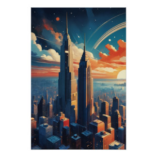 Futuristic Sunrise Cityscape Poster