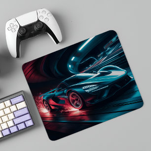 Futuristic Supercar Neon Tunnel Mouse Pad