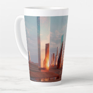 Futuristic Surreal Mirror Towers In Desert Latte Mug