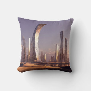 Futuristic Surreal Skyscrapers In Desert Landscape Cushion