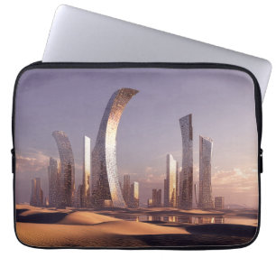 Futuristic Surreal Skyscrapers In Desert Landscape Laptop Sleeve