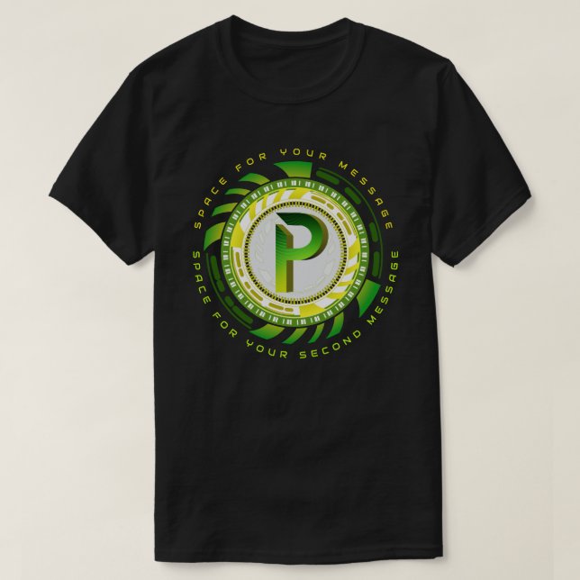 Futuristic Tech Letter P Typography Custom Text T-Shirt (Design Front)