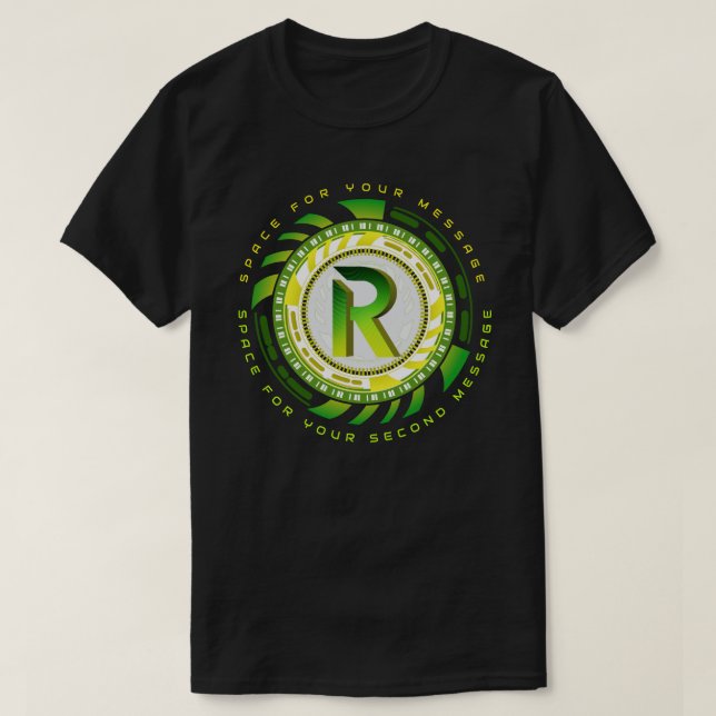 Futuristic Tech Letter R Typography Custom Text T-Shirt (Design Front)