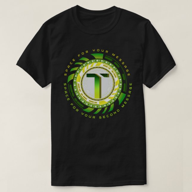 Futuristic Tech Letter T Typography Custom Text T-Shirt (Design Front)