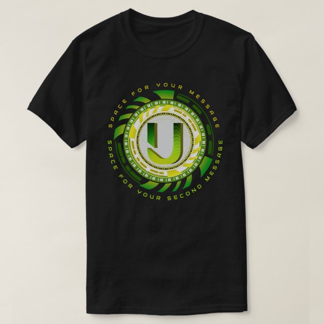 Futuristic Tech Letter U Typography Custom Text T-Shirt (Design Front)