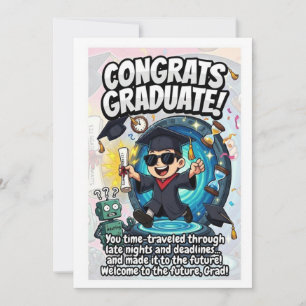 Futuristic Time‑Travel Graduation Design Holiday Card
