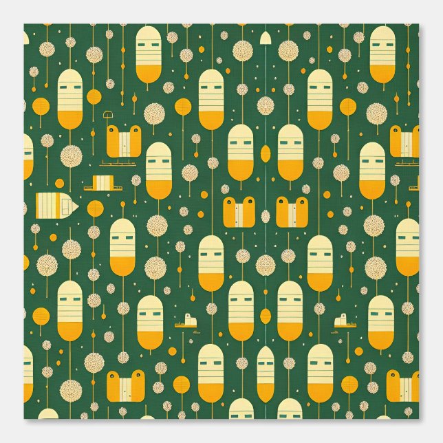 Futuristic Train Pods and Abstract Trees Pattern Wallpaper (Front)