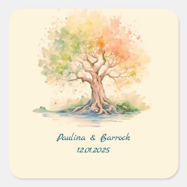 futuristic tree square sticker (Front)