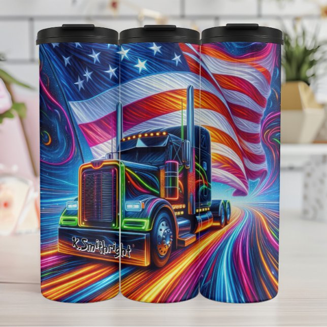 Futuristic Truck on Neon Road Thermal Tumbler (Creator Uploaded)