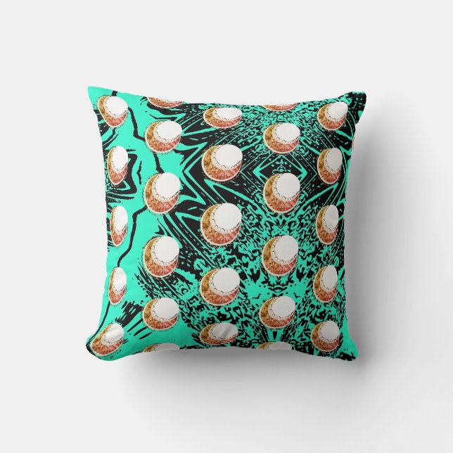 Futuristic Turquoise & Orange Crescents Cushion (Front)