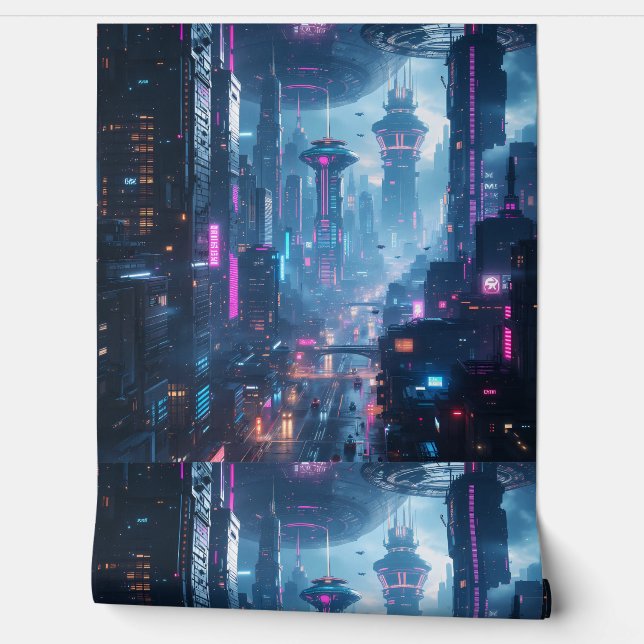 Futuristic Urban Cityscape: Immersive 3D  Wallpaper (Unrolling)