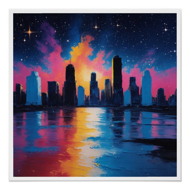 Futuristic Urban Skyline at Sunset Poster (Front)