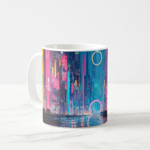 Futuristic Vibrant Neon Night Cityscape Coffee Mug