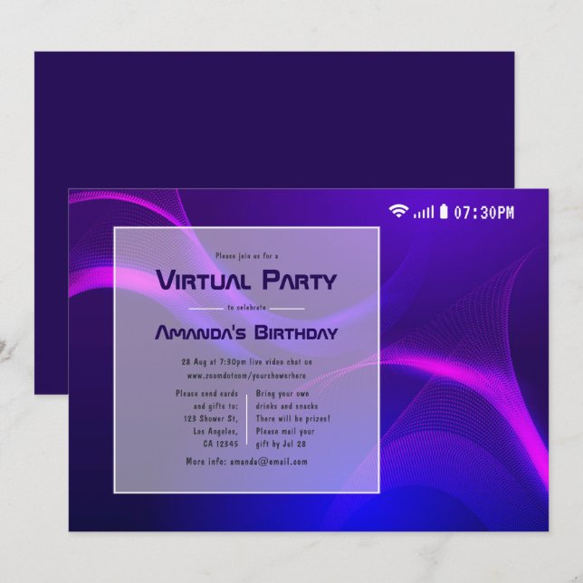 Futuristic Virtual Birthday Party Invitation (Front/Back)