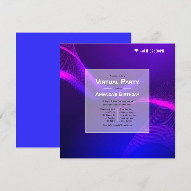 Futuristic Virtual Birthday Party Invitation (Front/Back)