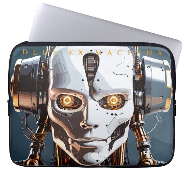 Futuristic White Gold Android Cyborg Face Laptop Sleeve (Front)