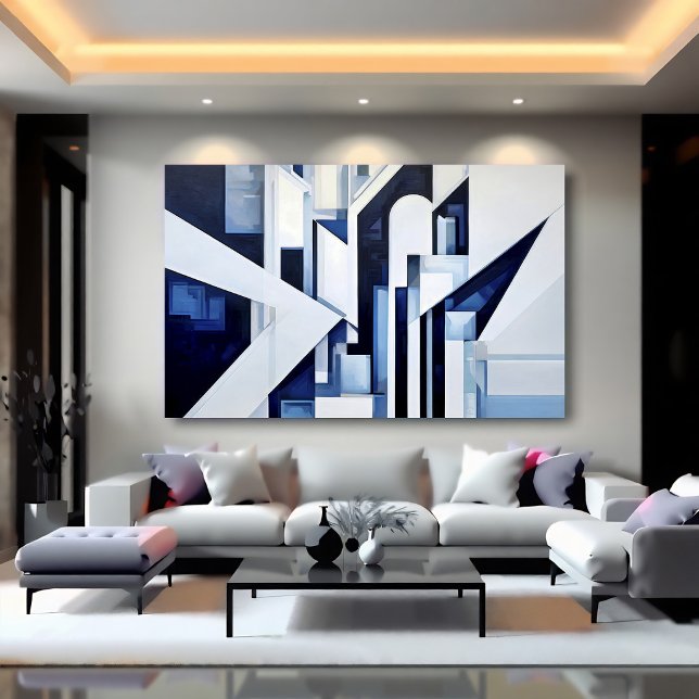 Futuristic White Navy Blue Abstract Geometric Poster (Creator Uploaded)