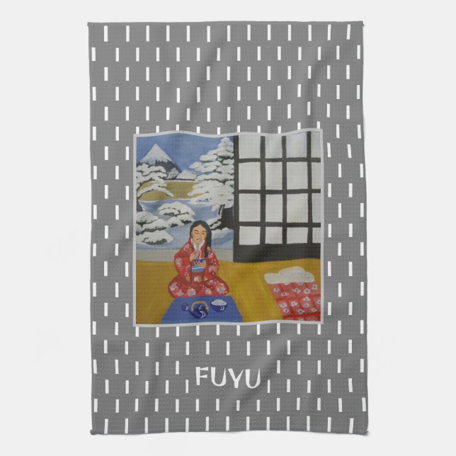 Fuyu Japanese Winter season Art Tea Towel (Vertical)