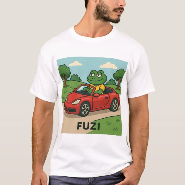 FUZI – Roadtrip King | Cool Frog in a Convertible T-Shirt (Front)