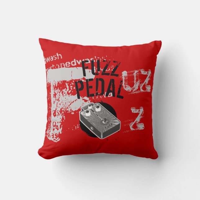 Fuzz Pedal, Black and Grey on Red Cushion (Front)