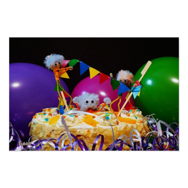 Fuzzy adventure in party mood with cake. poster (Front)