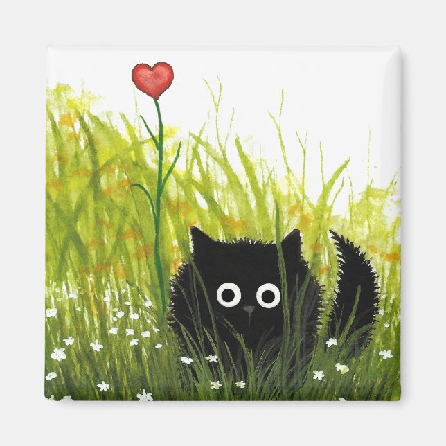 Fuzzy Black Cat One Love Bihrle Magnet (Front)