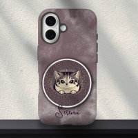 Fuzzy Black White Peeking Cat Art Custom Name