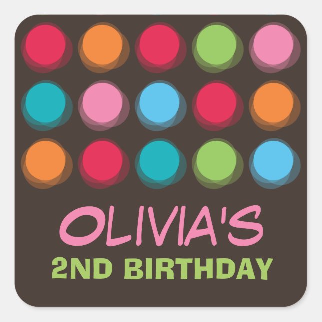 Fuzzy Blur Fun Colour Dots Birthday Party Stickers (Front)