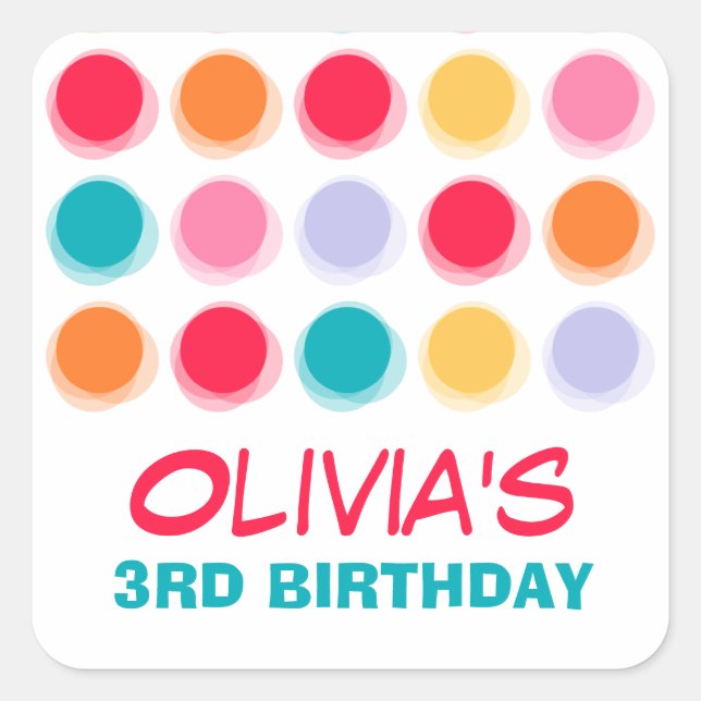 Fuzzy Blur Fun Colour Dots Birthday Party Stickers (Front)