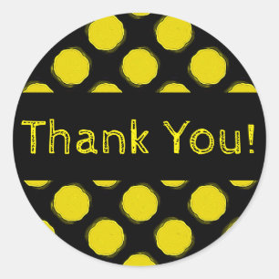 Fuzzy Bright Yellow and Black Polka Dots Thank You Classic Round Sticker
