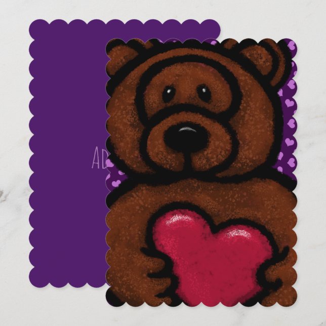 Fuzzy Brown Bear Holding Heart Valentine  (Front/Back)