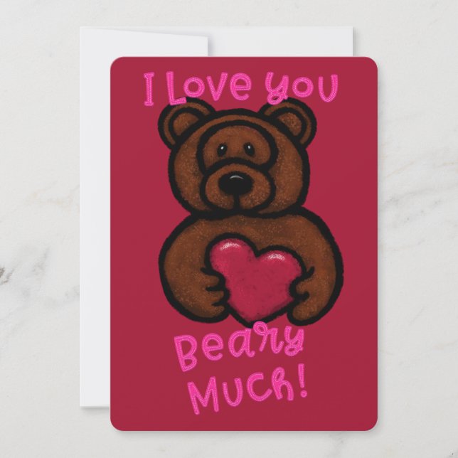 Fuzzy Brown Bear Valentine Holiday Card (Front)