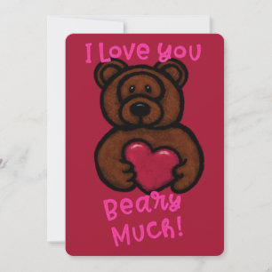 Fuzzy Brown Bear Valentine Holiday Card