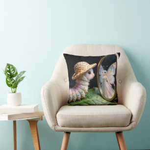 Fuzzy Caterpillar Staring at a Fairy Butterfly Cushion
